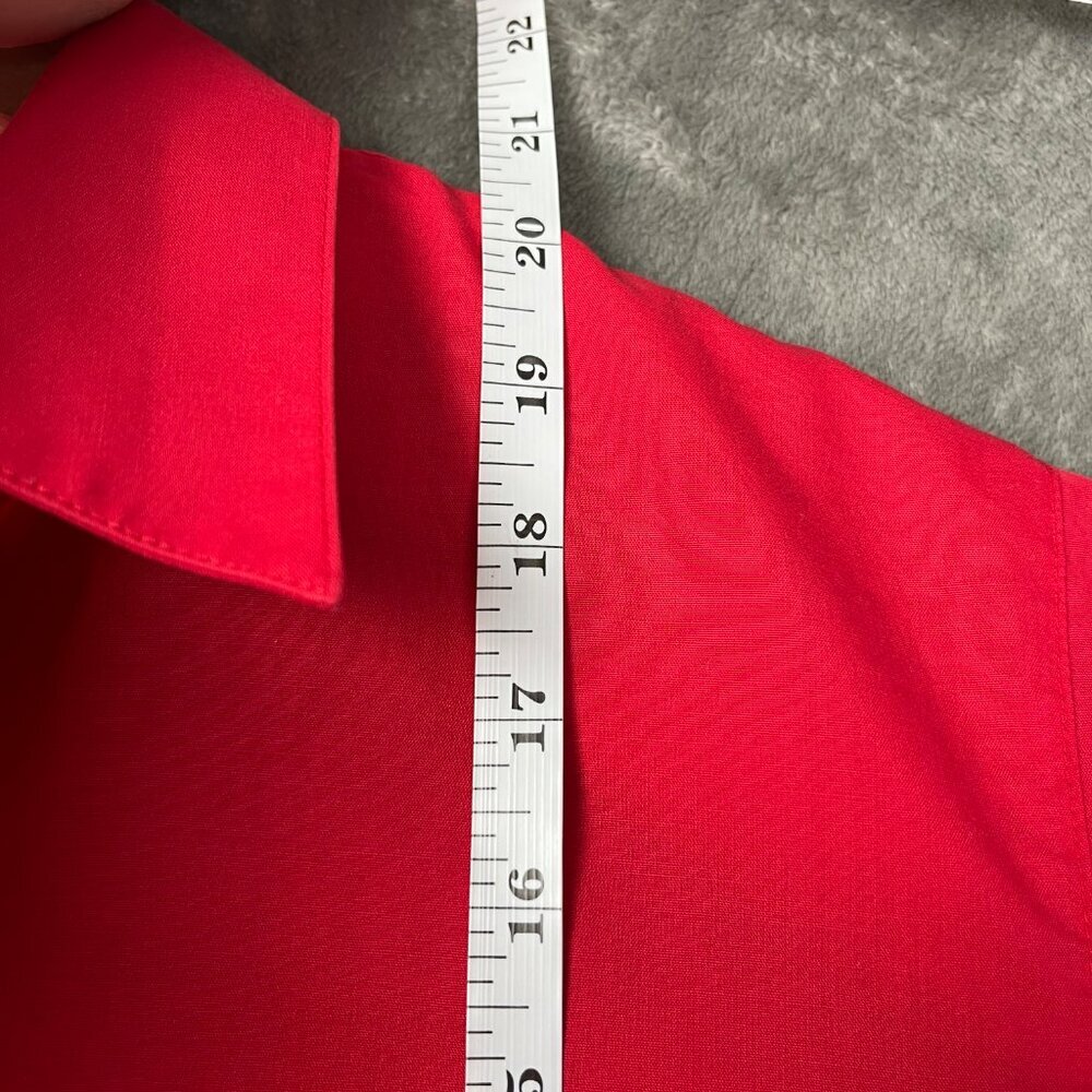 Foxcroft Cropped Button Up Shirt Women's 4 Red Raw Hem Party Academia Preppy - Picture 7 of 11